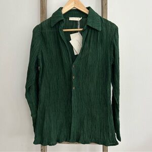 Savannah Morrow BEA Silk Button up Long Sleeve Blouse Green Women’s Size XS NWT